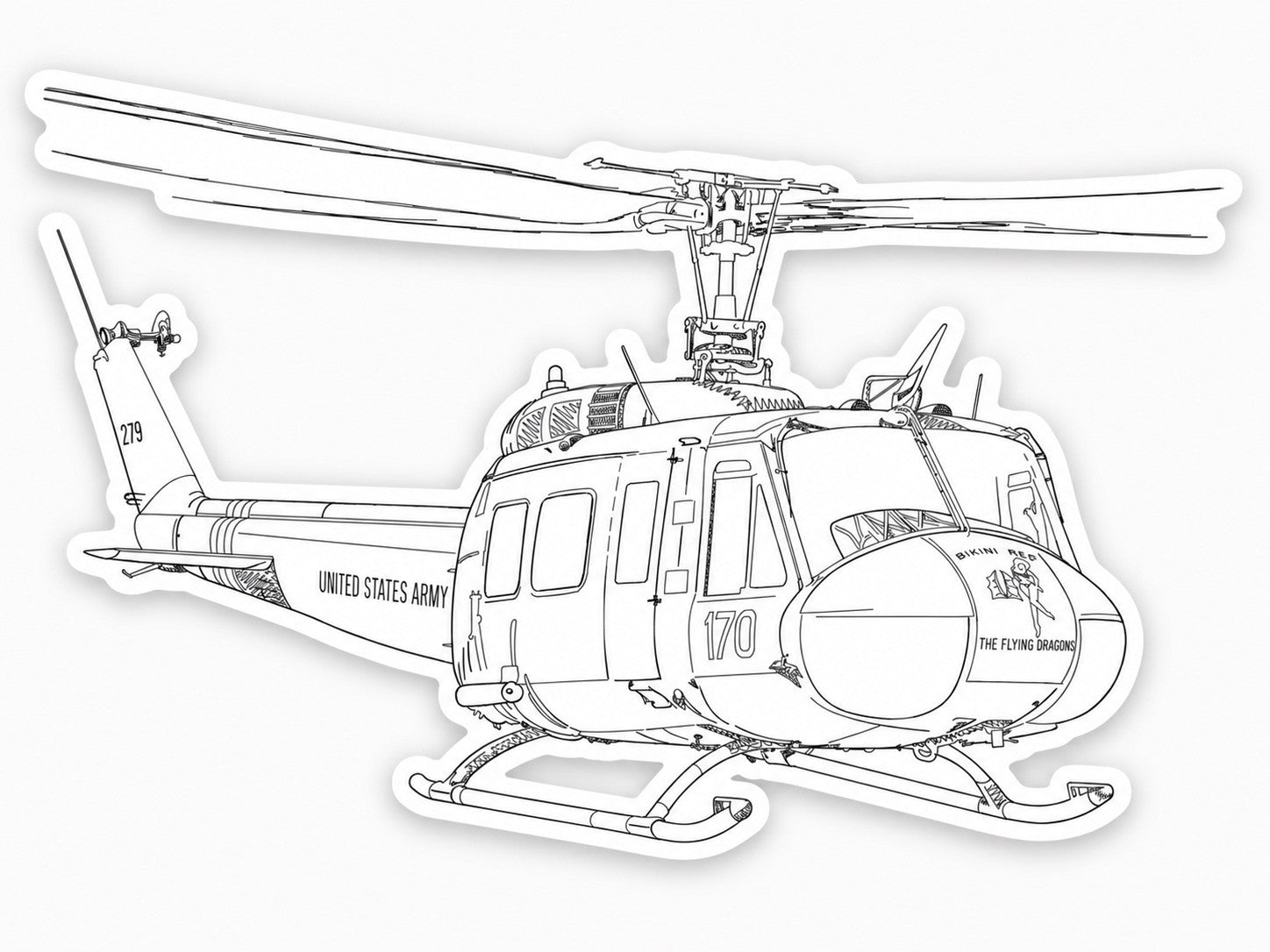 Die-cut sticker mockup using the Huey artwork with an aircraft silhouette outline